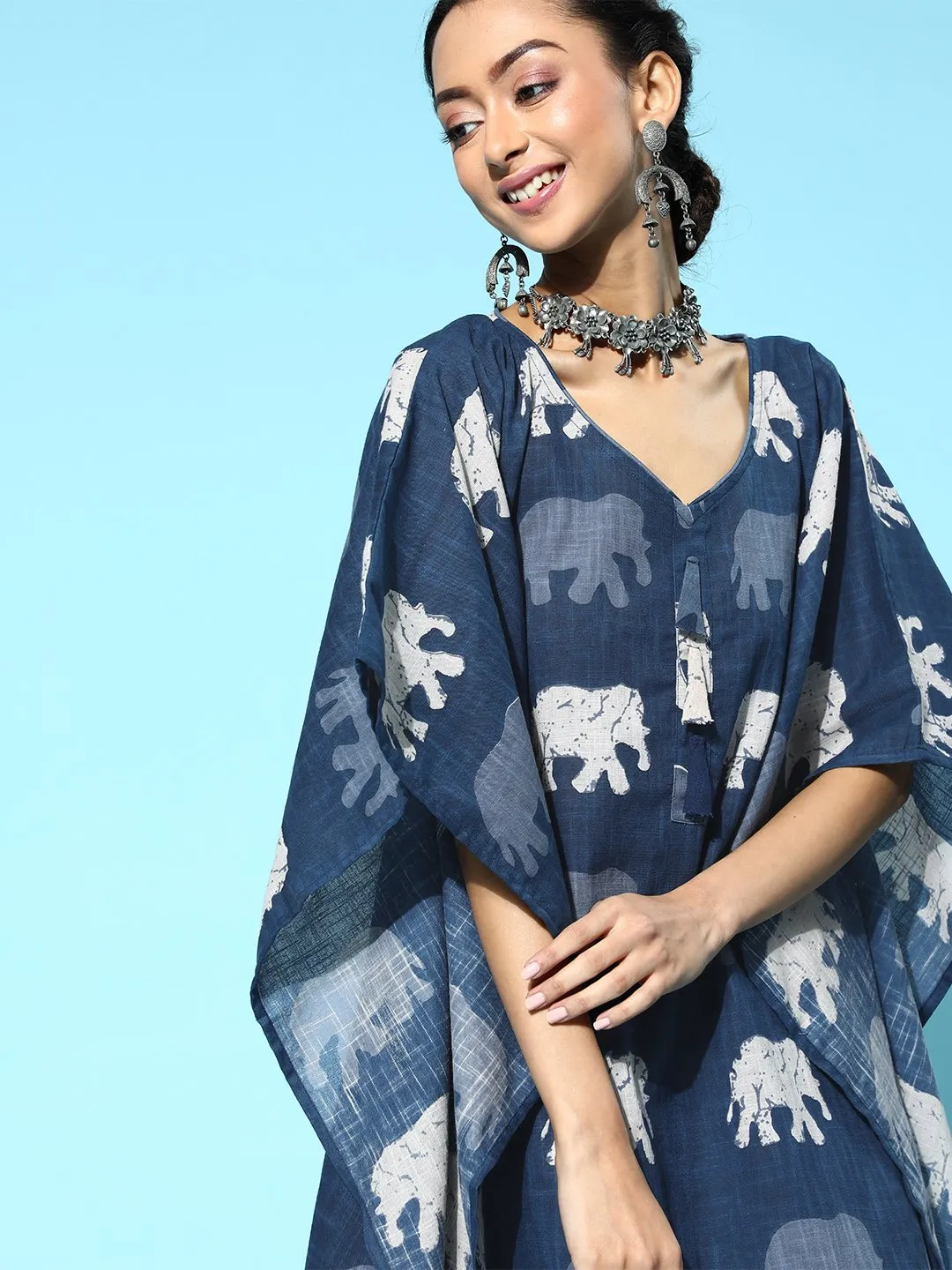 Blue Elephant Kaftan Top
