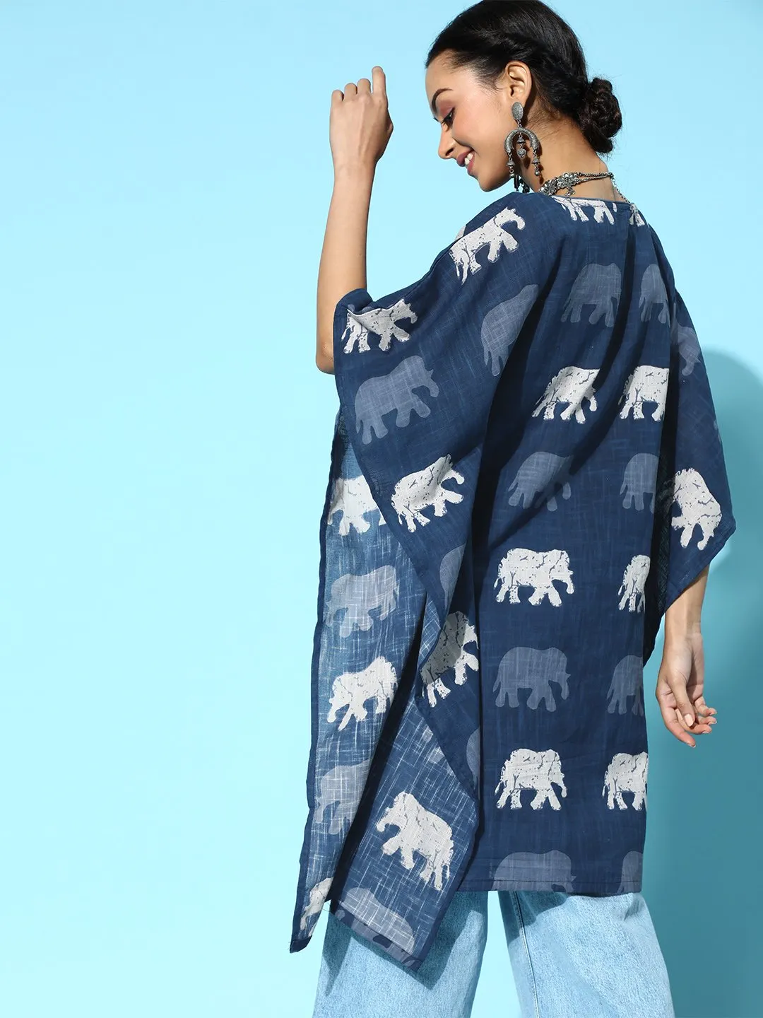 Blue Elephant Kaftan Top