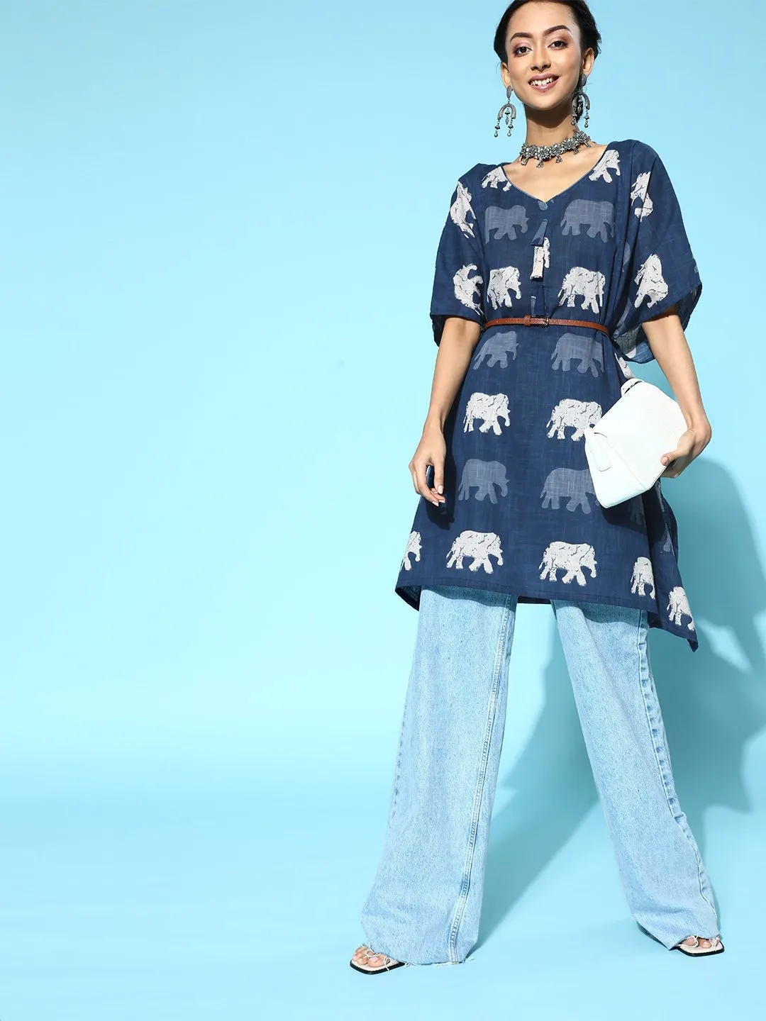 Blue Elephant Kaftan Top