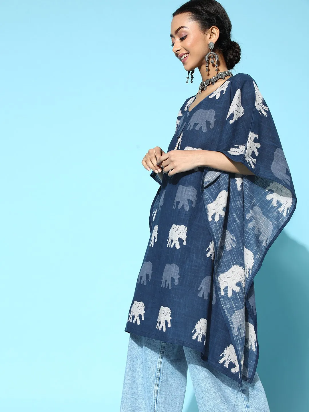 Blue Elephant Kaftan Top