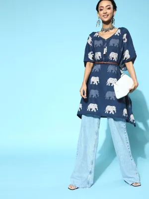 Blue Elephant Kaftan Top