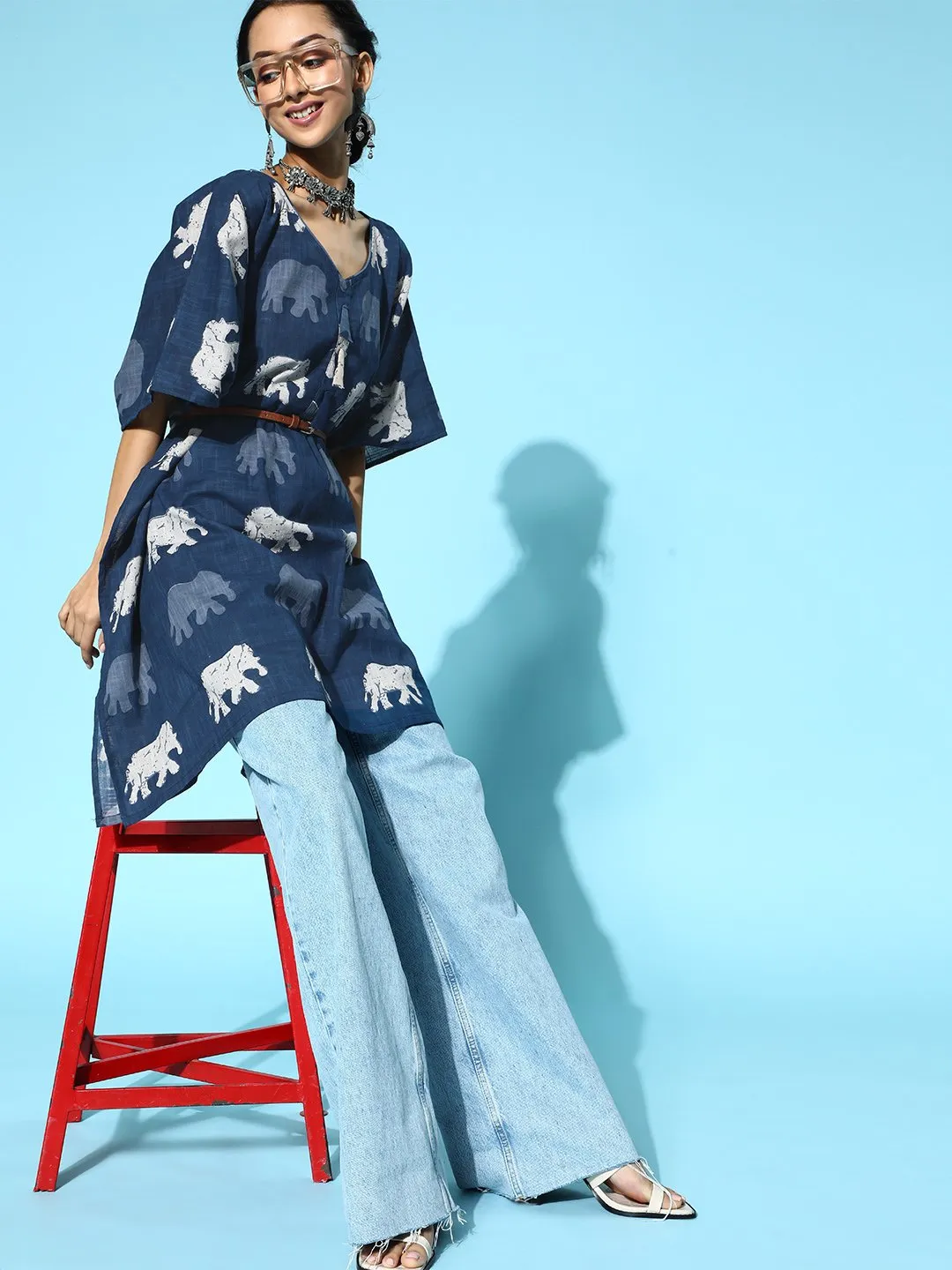 Blue Elephant Kaftan Top