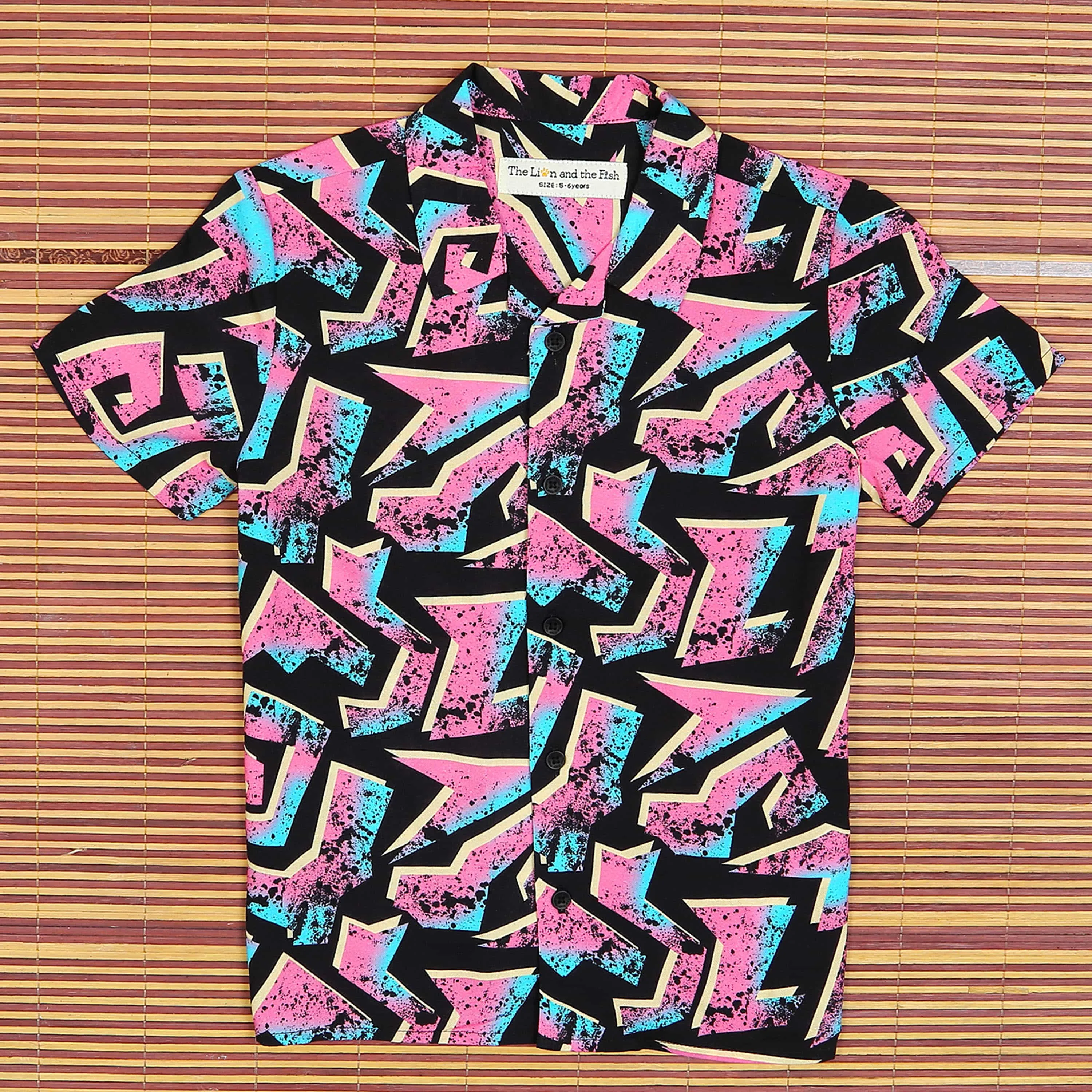 Boys Abstract Printed Shirt Black Pink