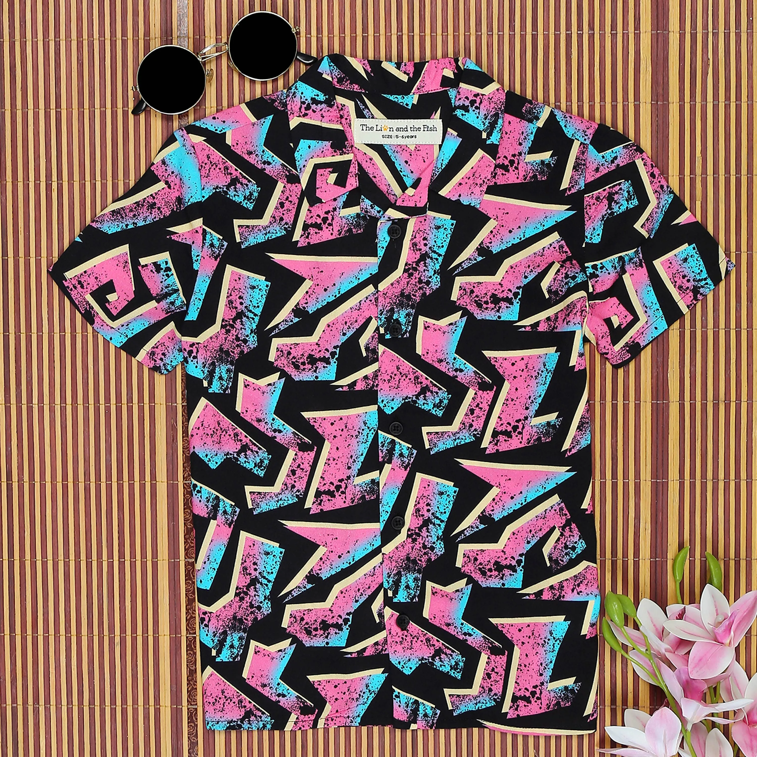 Boys Abstract Printed Shirt Black Pink