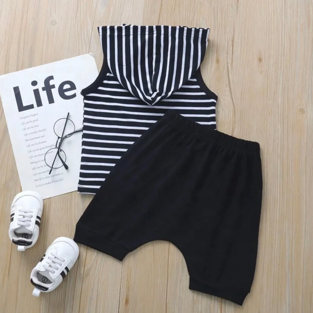 BOYS BLACK STRIPED JOGGER SET