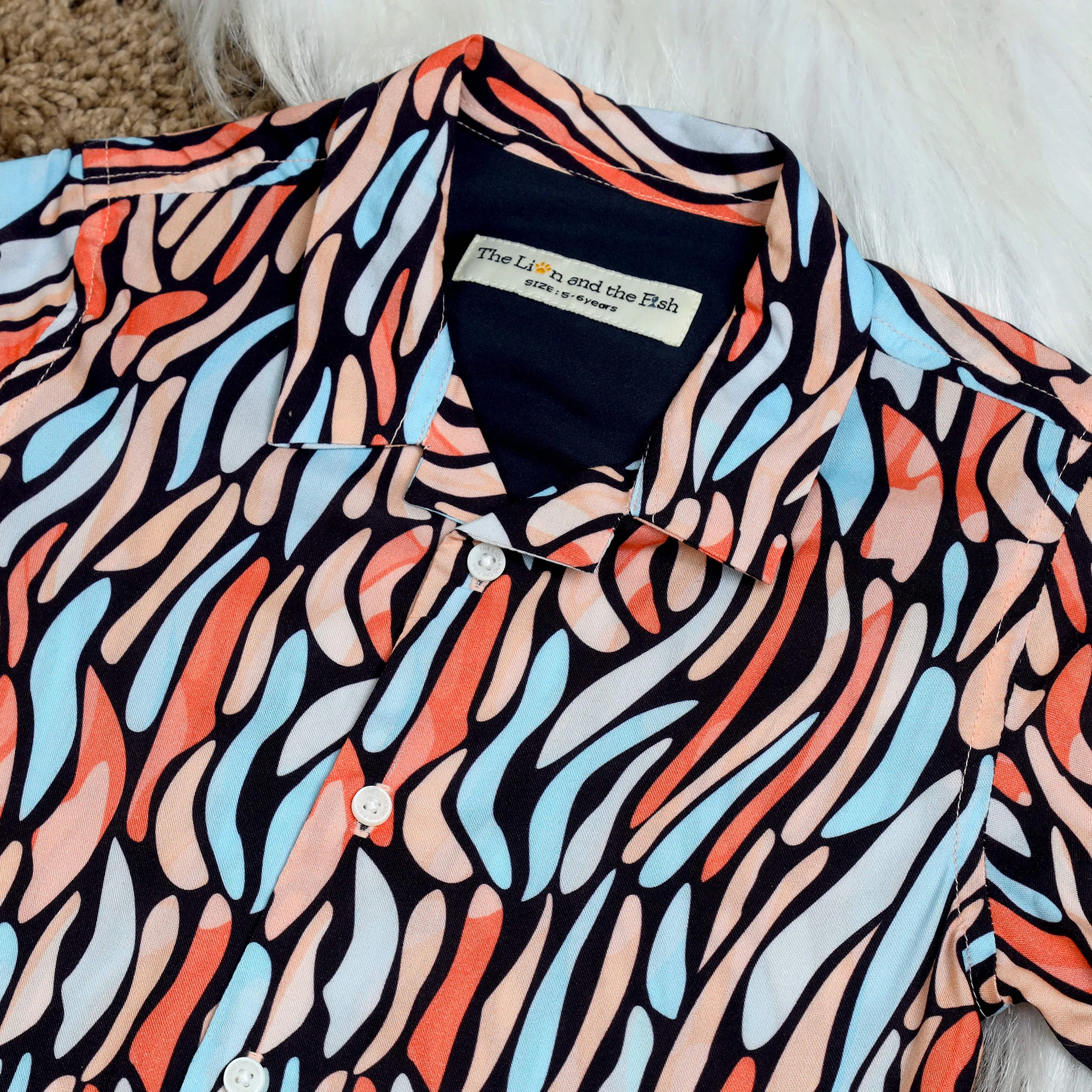 Boys Doodle Printed Shirt Peach Blue Black