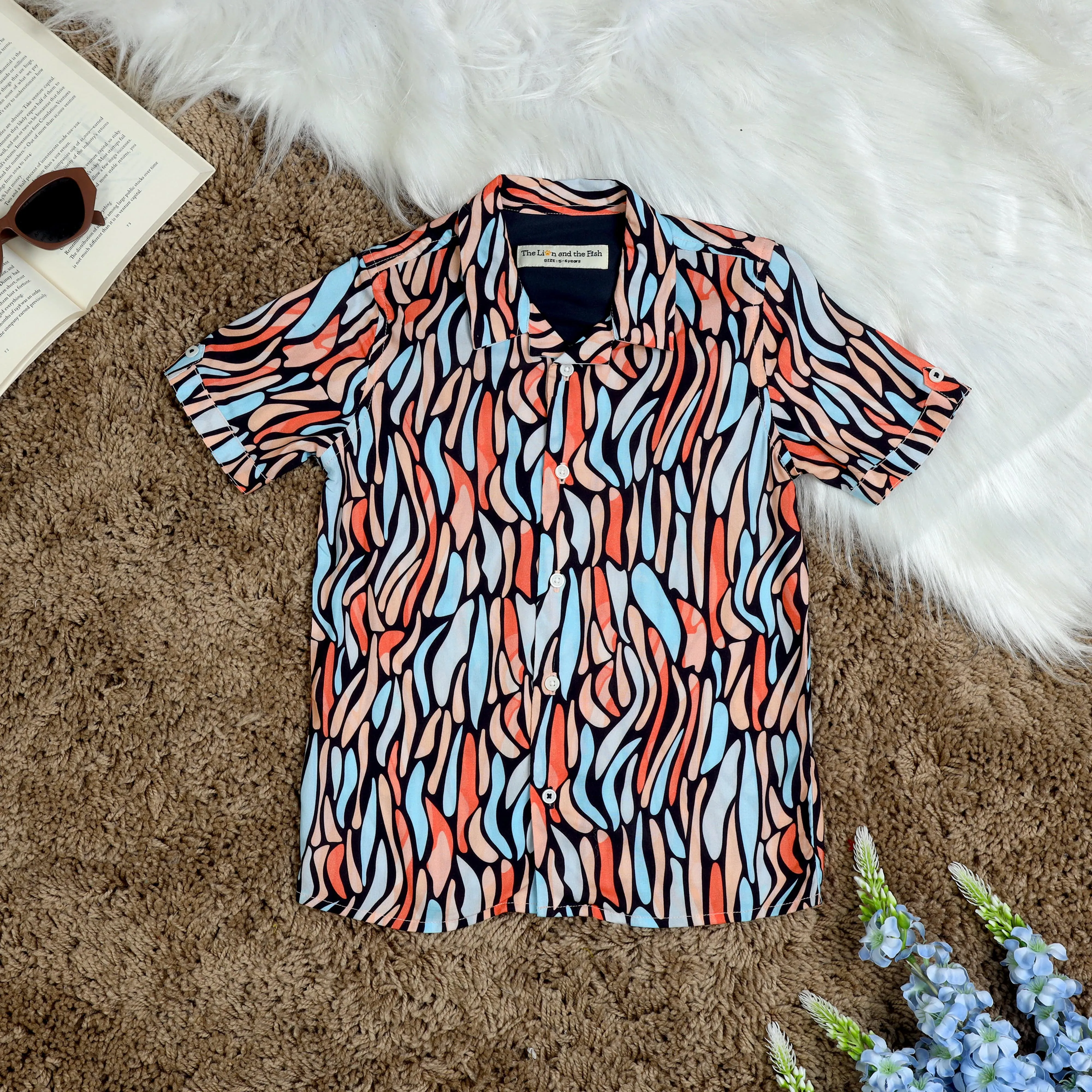 Boys Doodle Printed Shirt Peach Blue Black