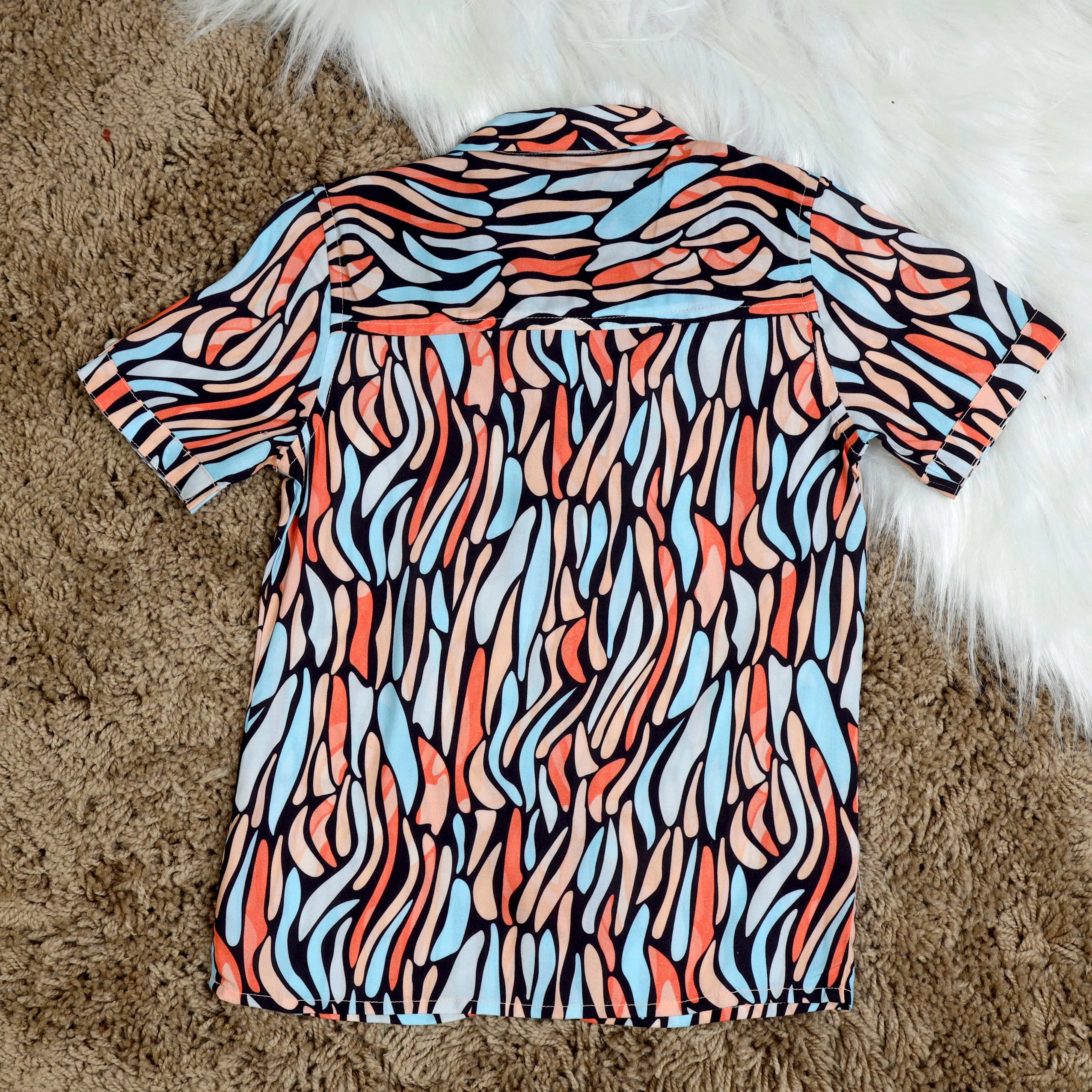 Boys Doodle Printed Shirt Peach Blue Black