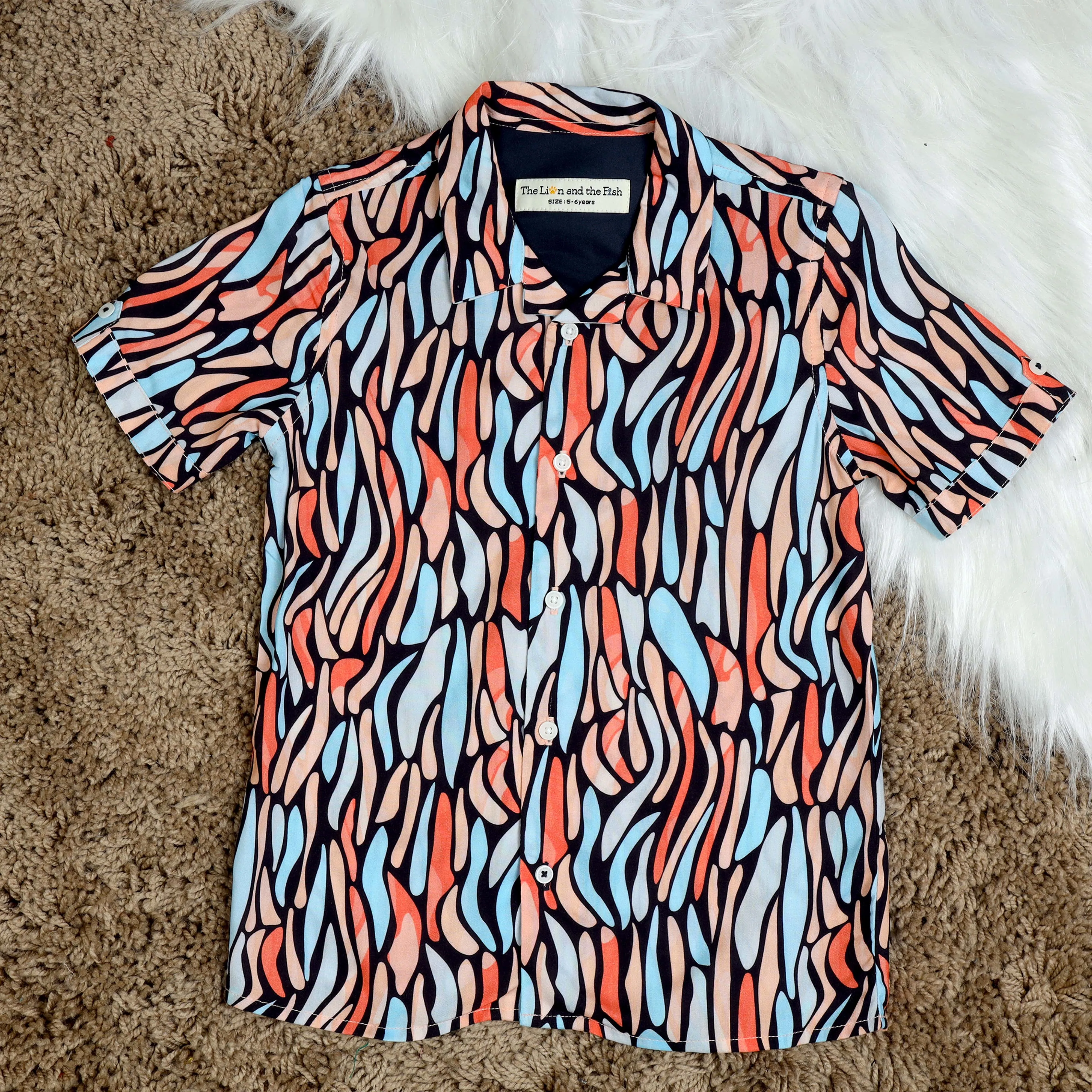 Boys Doodle Printed Shirt Peach Blue Black