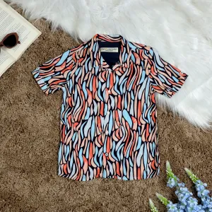 Boys Doodle Printed Shirt Peach Blue Black
