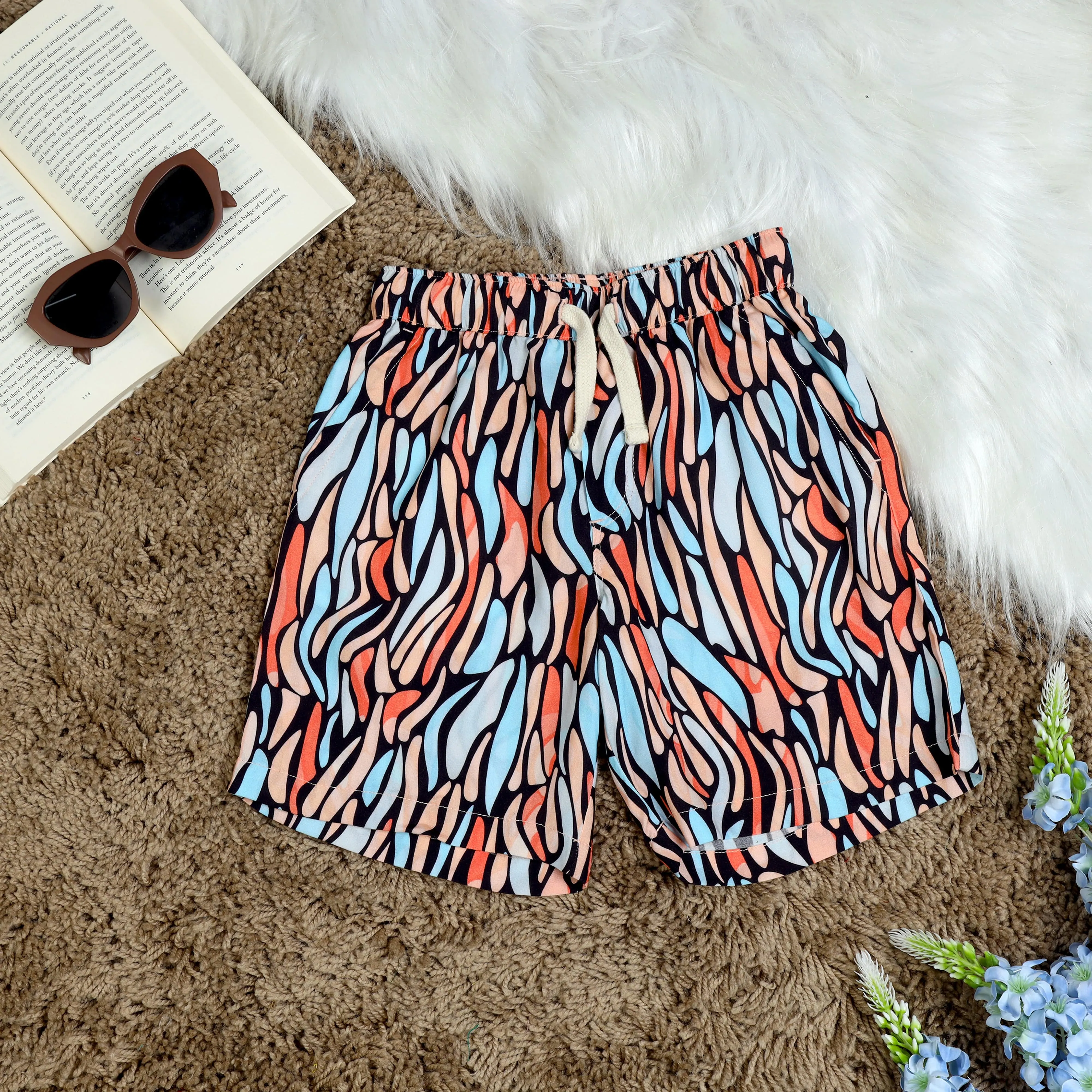Boys Doodle Printed Short Peach Blue Black