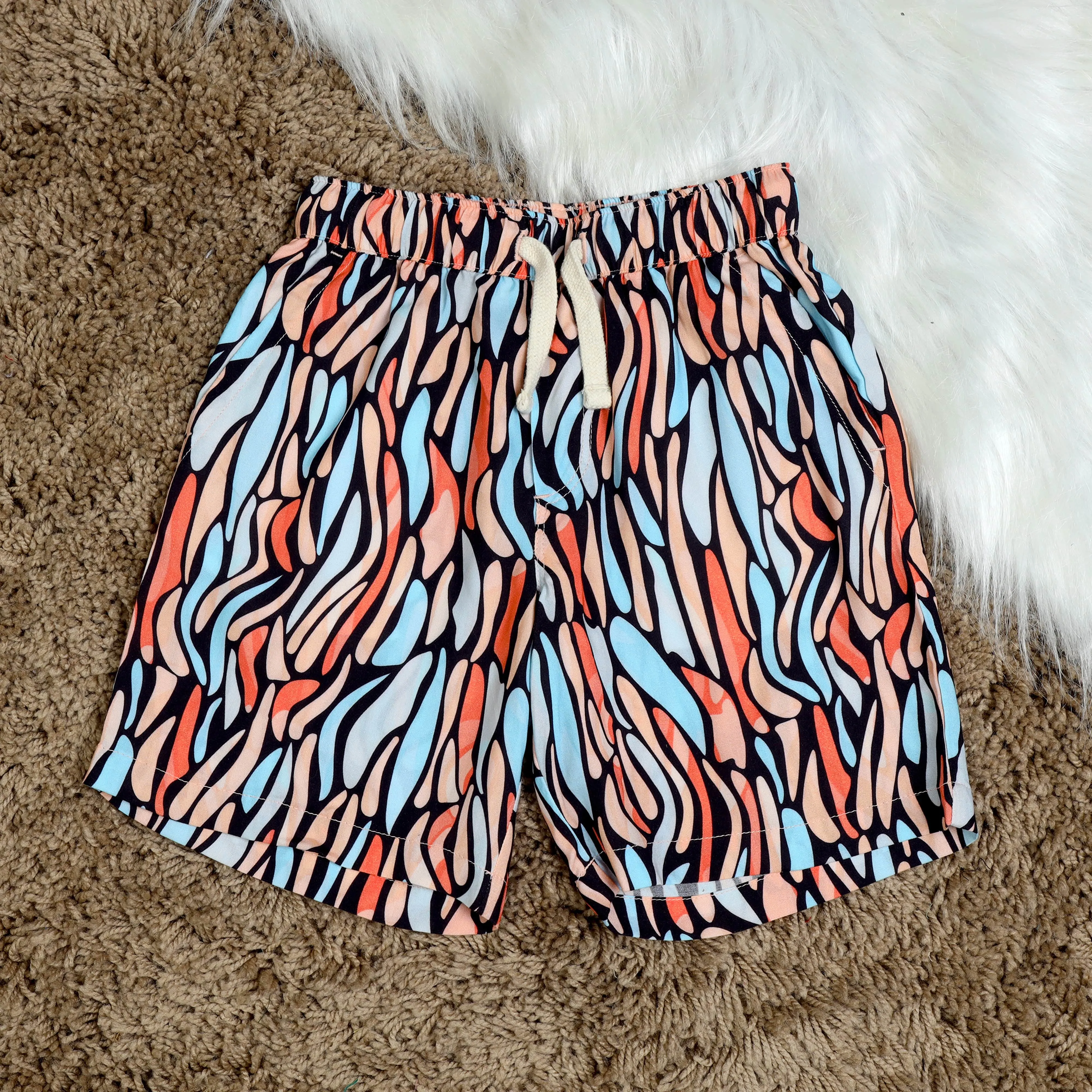 Boys Doodle Printed Short Peach Blue Black
