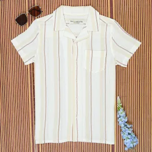 Boys Textured Striped Shirt White Cream