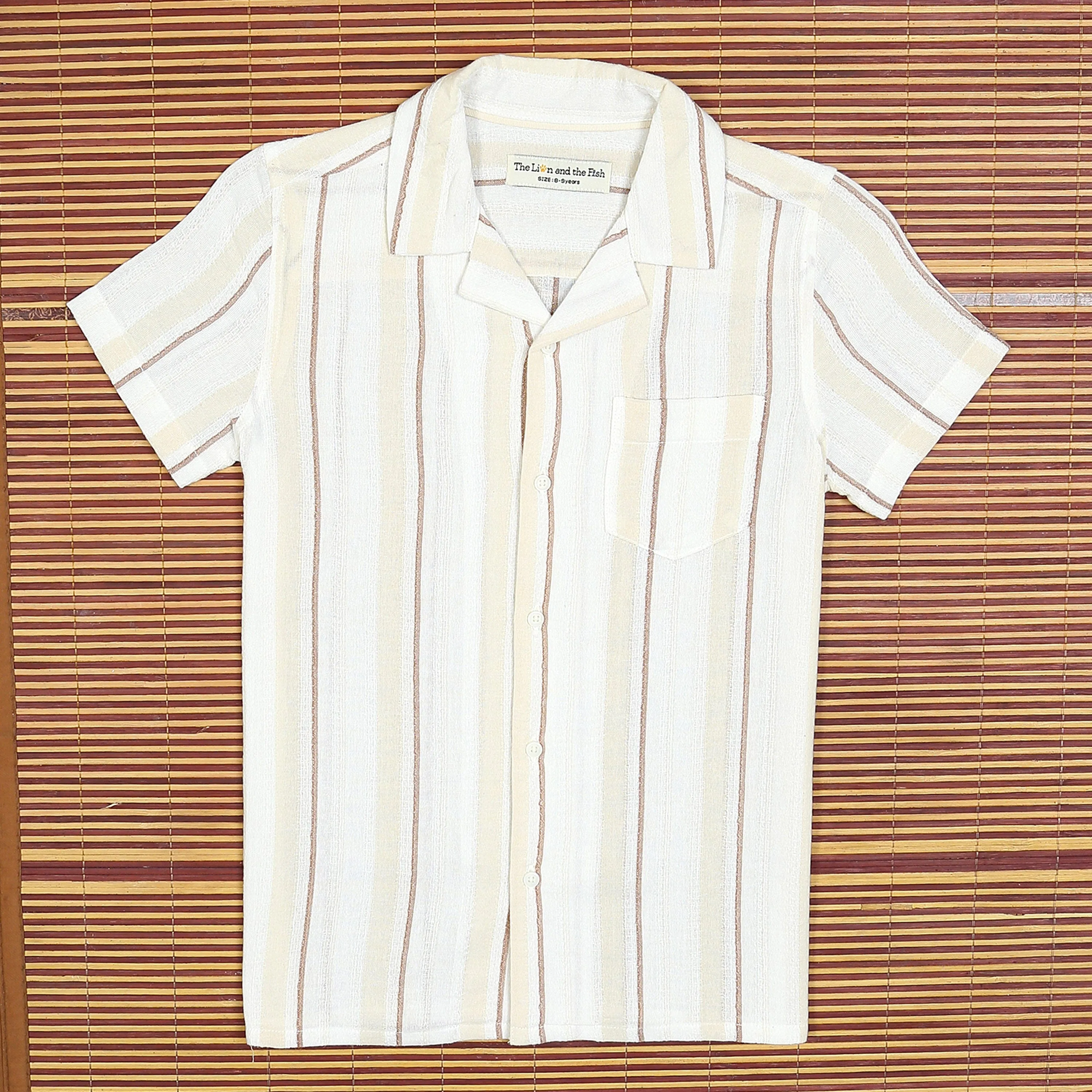 Boys Textured Striped Shirt White Cream