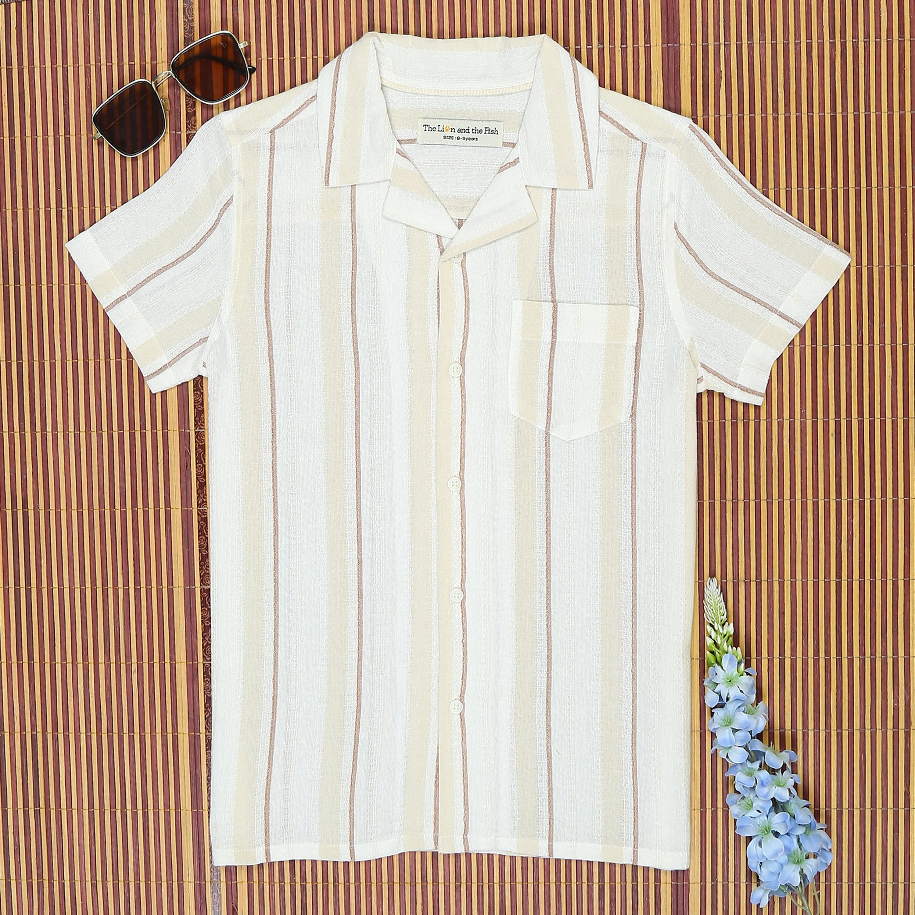 Boys Textured Striped Shirt White Cream