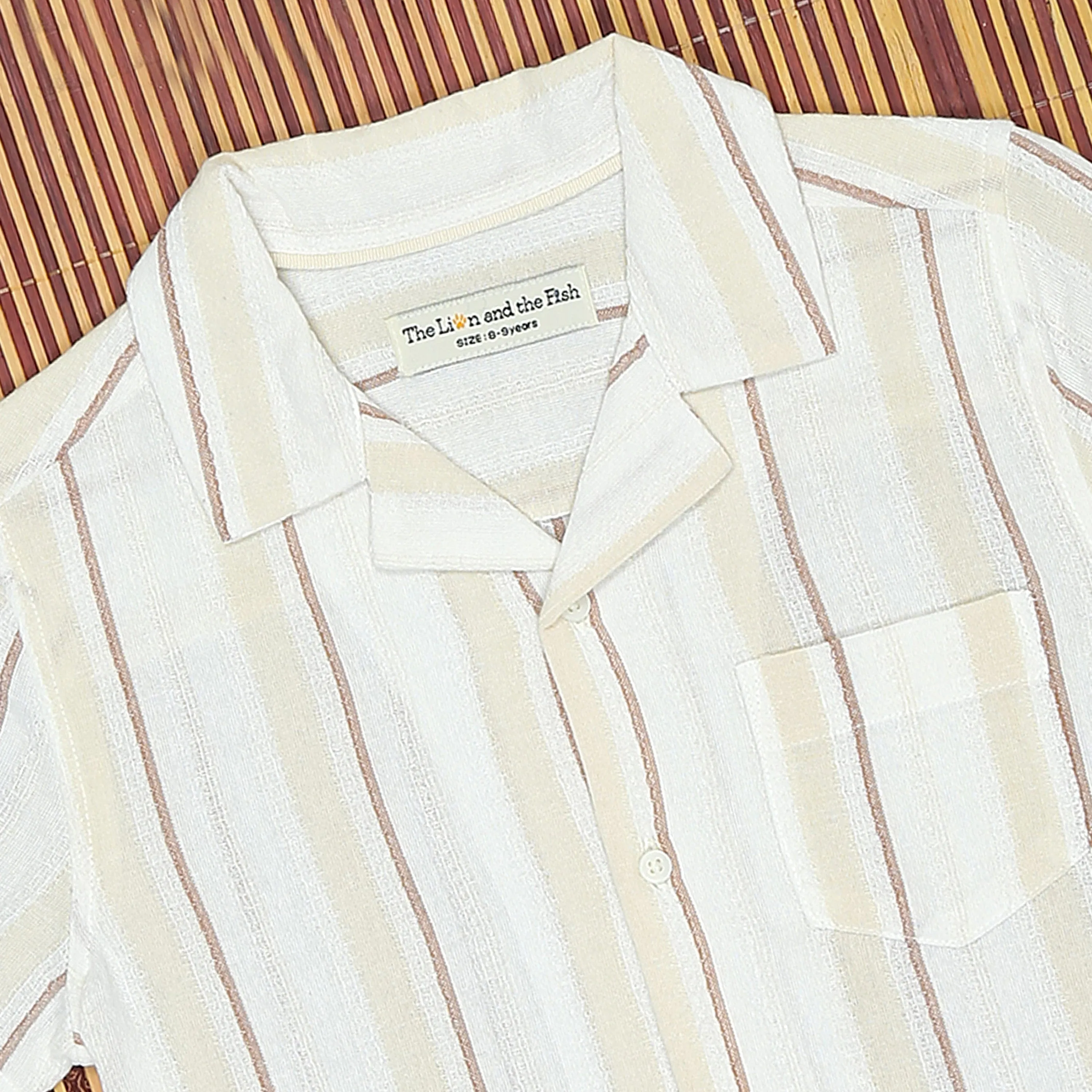 Boys Textured Striped Shirt White Cream