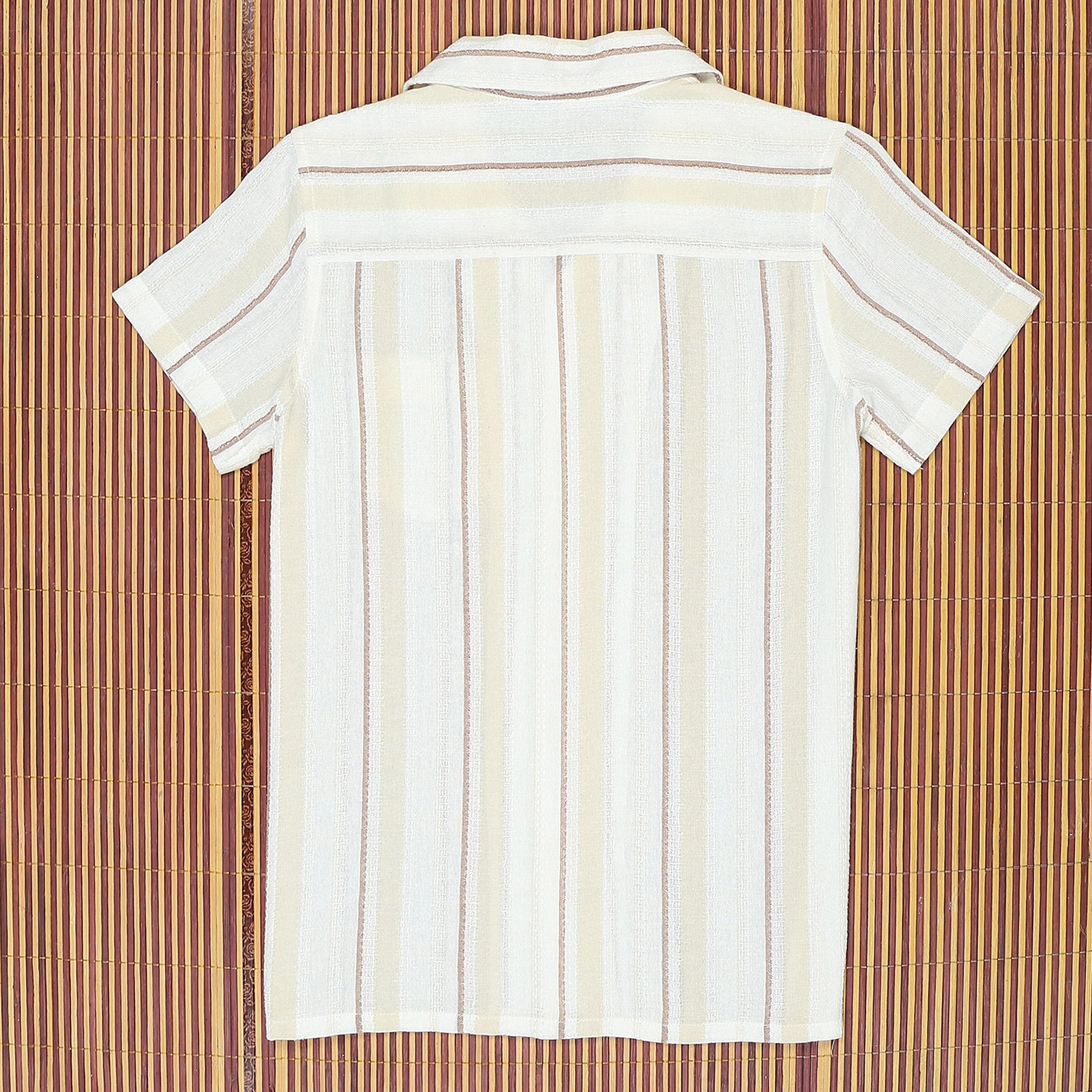 Boys Textured Striped Shirt White Cream