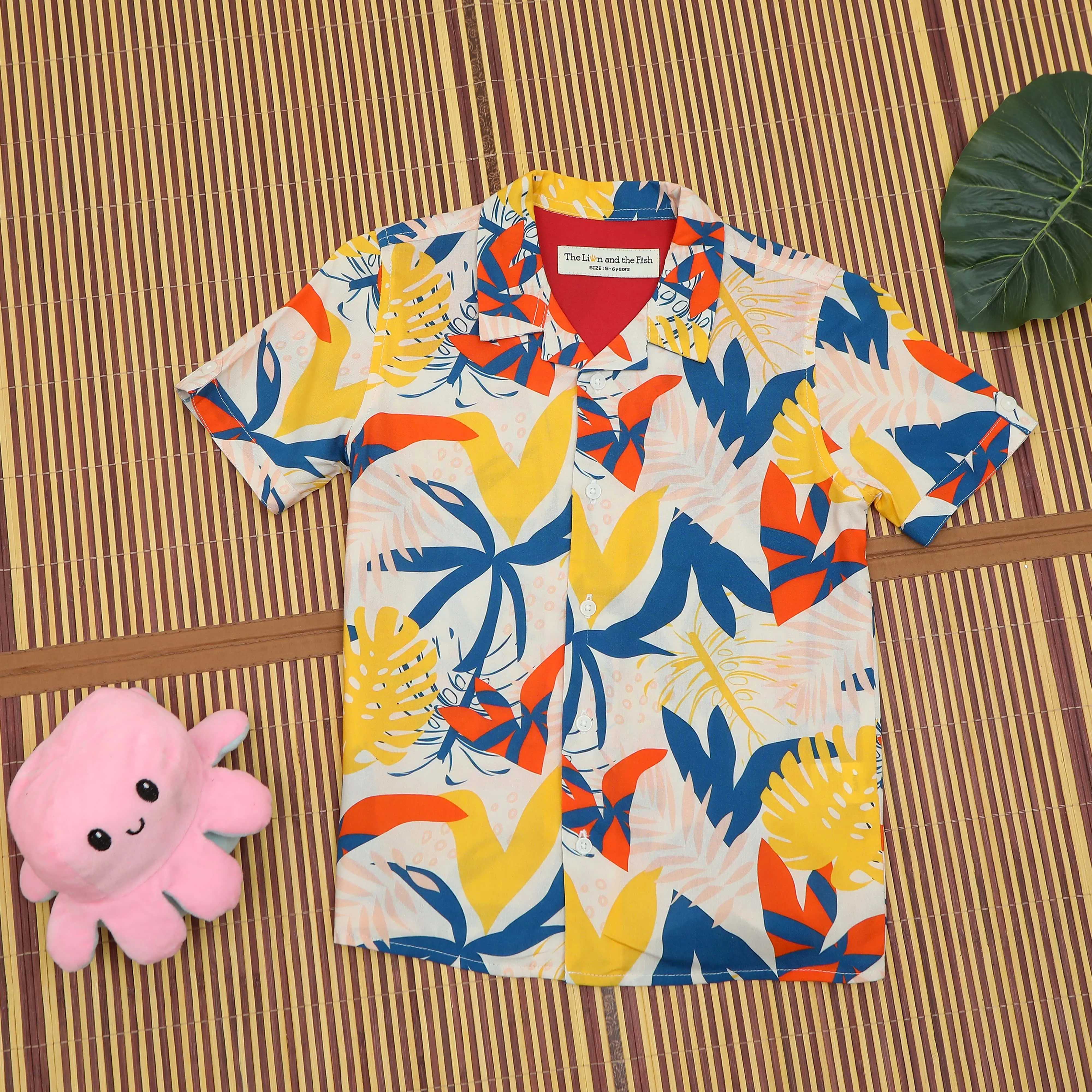 Boys Tree Print Shirt Blue Yellow