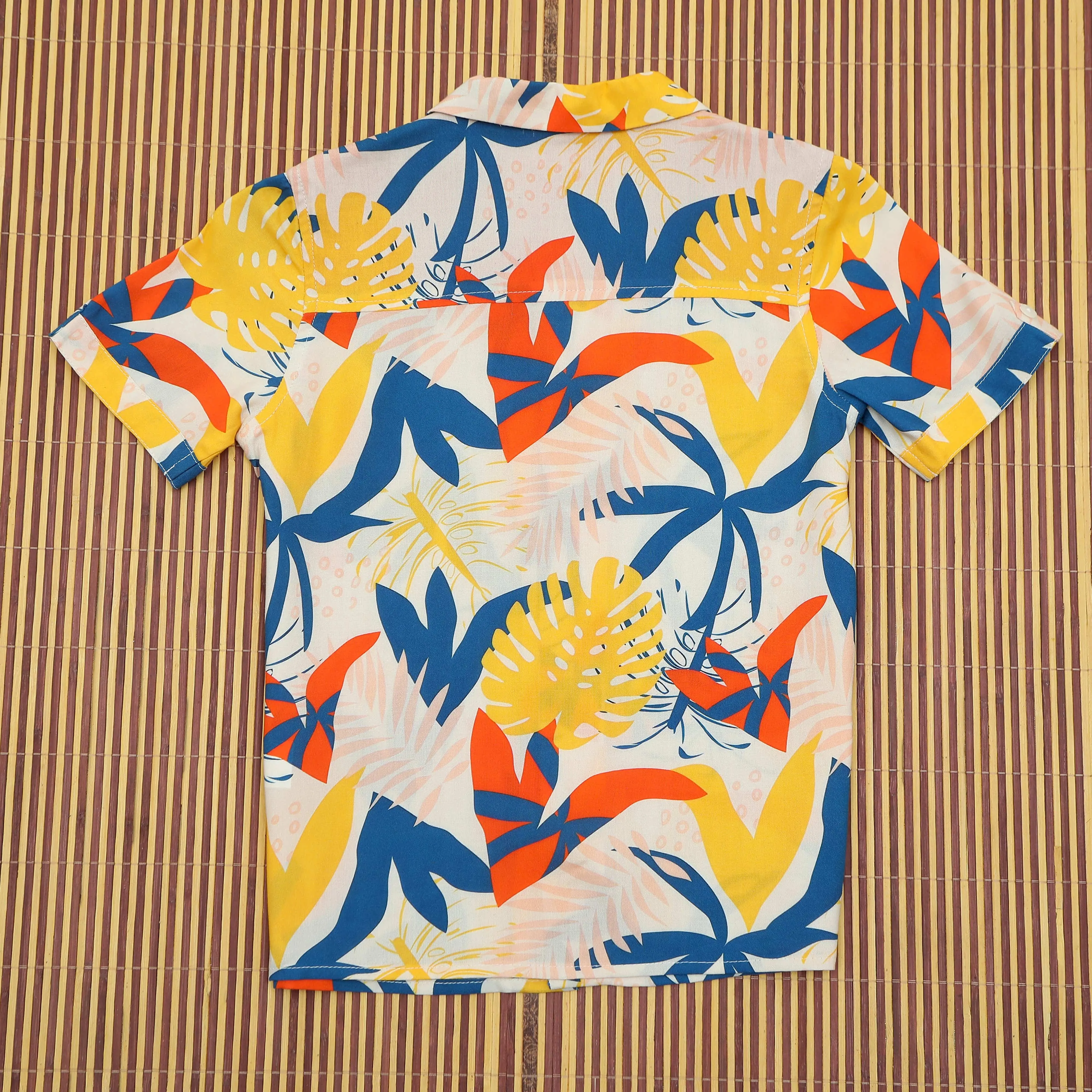 Boys Tree Print Shirt Blue Yellow