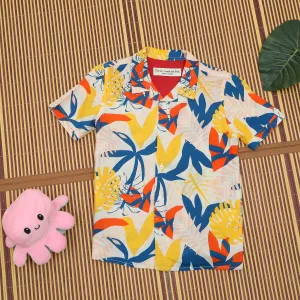 Boys Tree Print Shirt Blue Yellow