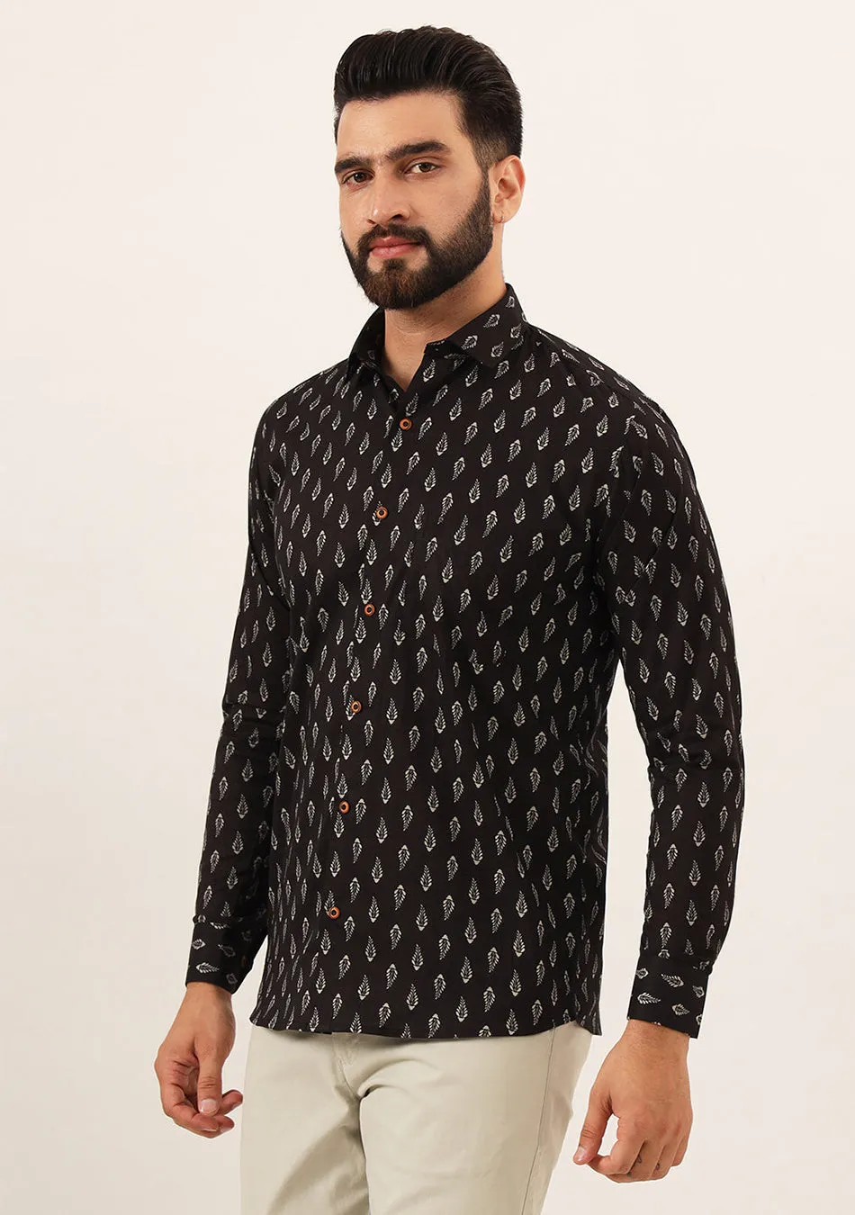 Brown Printed Pure Cotton Regular Fit Casual Shirt