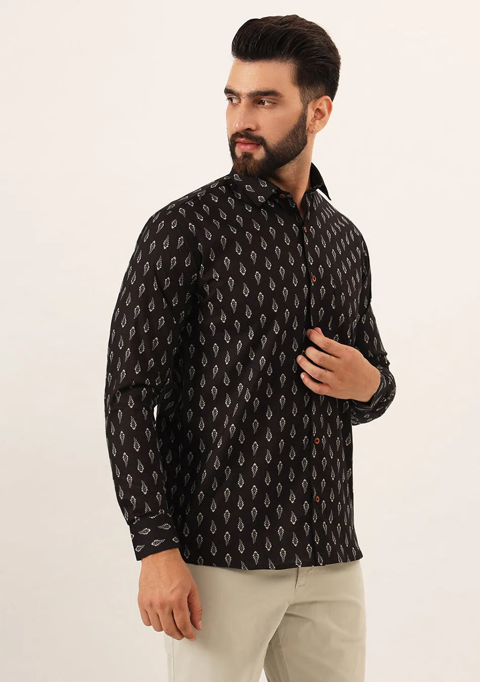 Brown Printed Pure Cotton Regular Fit Casual Shirt
