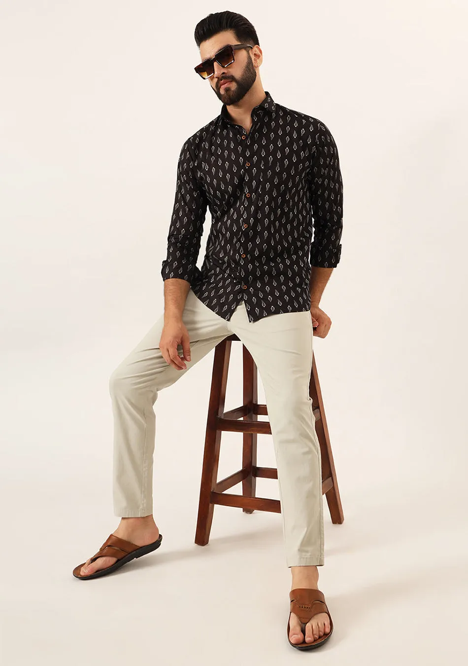 Brown Printed Pure Cotton Regular Fit Casual Shirt