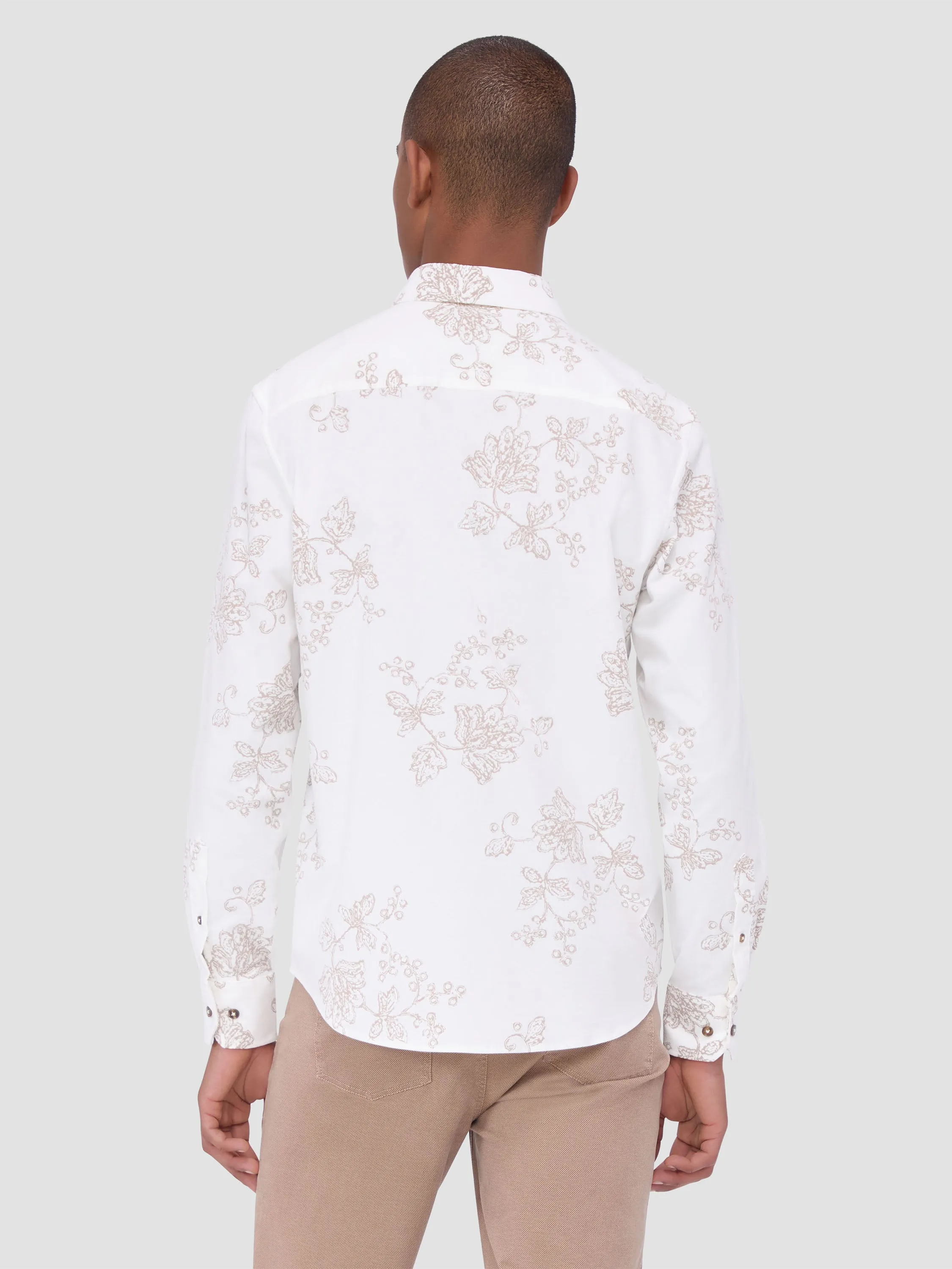 Bugatchi Woven Julian Long Sleeve Shirt - Chalk