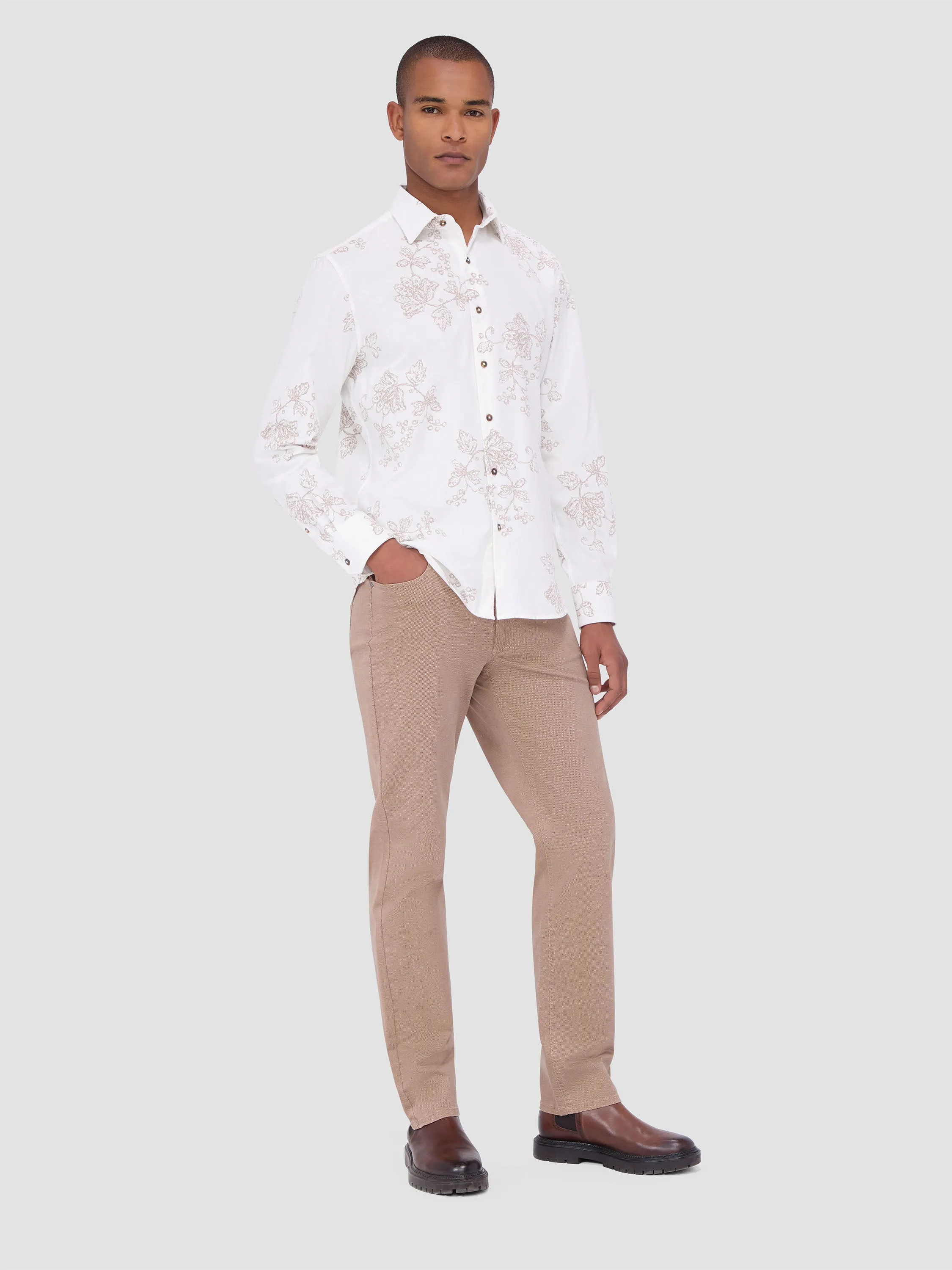 Bugatchi Woven Julian Long Sleeve Shirt - Chalk