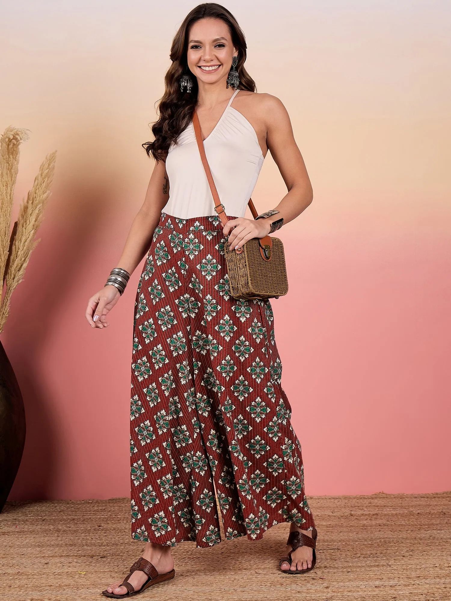 Burgundy Kantha Boota Palazzo