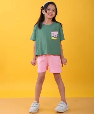 CALIFORNIA TENNIS GREEN PINK SUMMER GIRLS SHORTS SET - GREEN/PINK