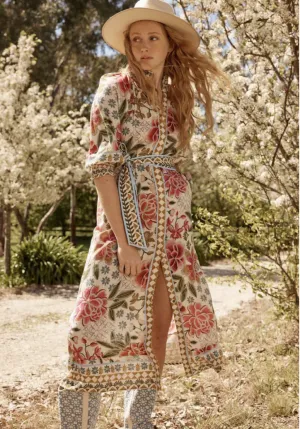 Carmen Viscose Linen Placement Print Maxi Dress