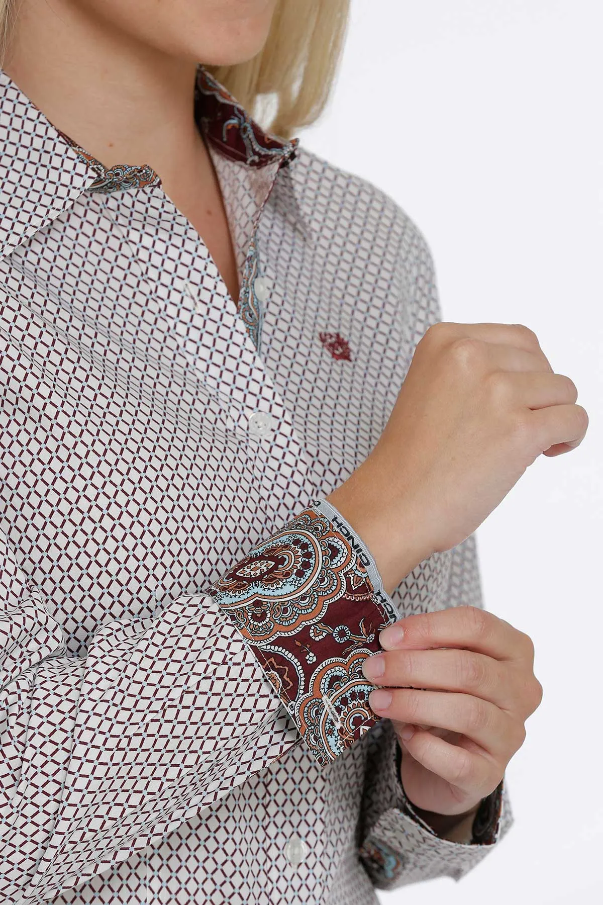 Cinch Women’s Arena Ready White/Red Shirt