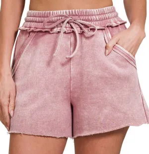 COASTAL CRUSH SHORTS - ZENANA (dusty rose)