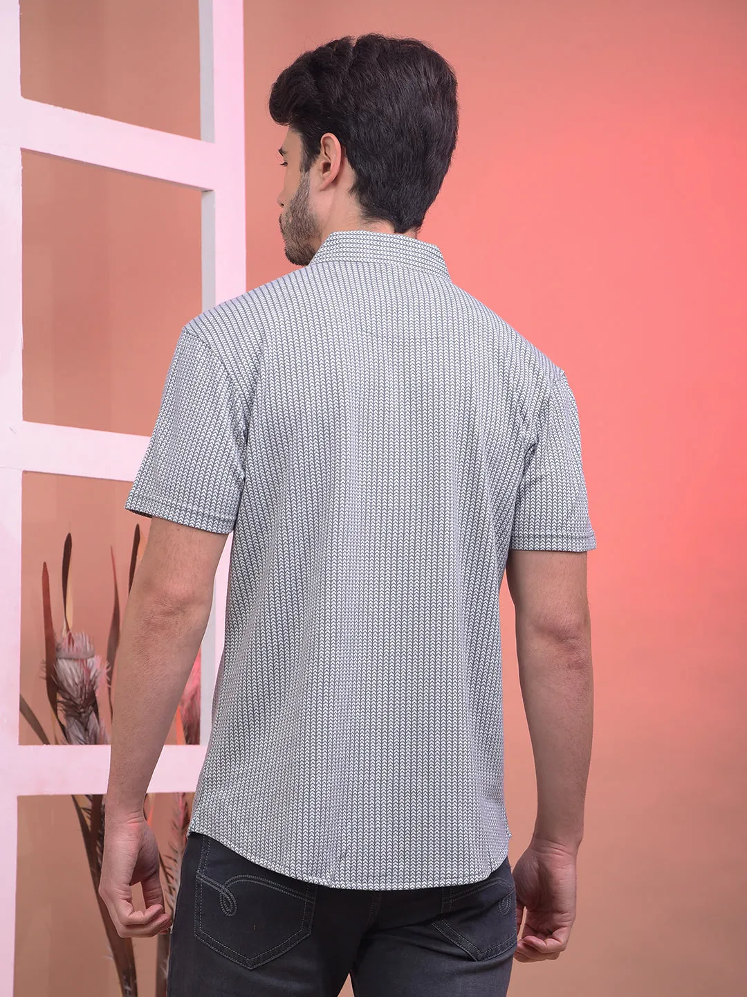 COBB GREY SELF-DESIGN HALF-SLEEVE CASUAL SHIRT