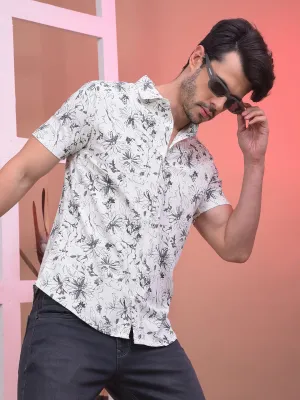COBB GREY WHITE PRINTED HALF-SLEEVE CASUAL SHIRT