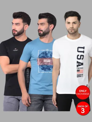 COBB MEN'S PACK OF 3 PRINTED ROUND NECK COMBO T-SHIRT