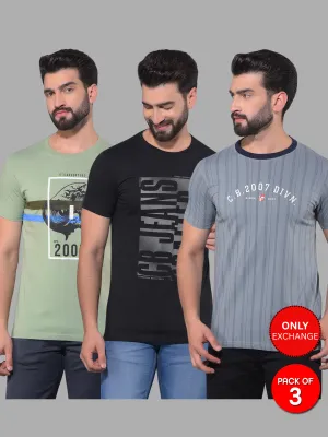 COBB MEN'S PACK OF 3 PRINTED ROUND NECK COMBO T-SHIRT