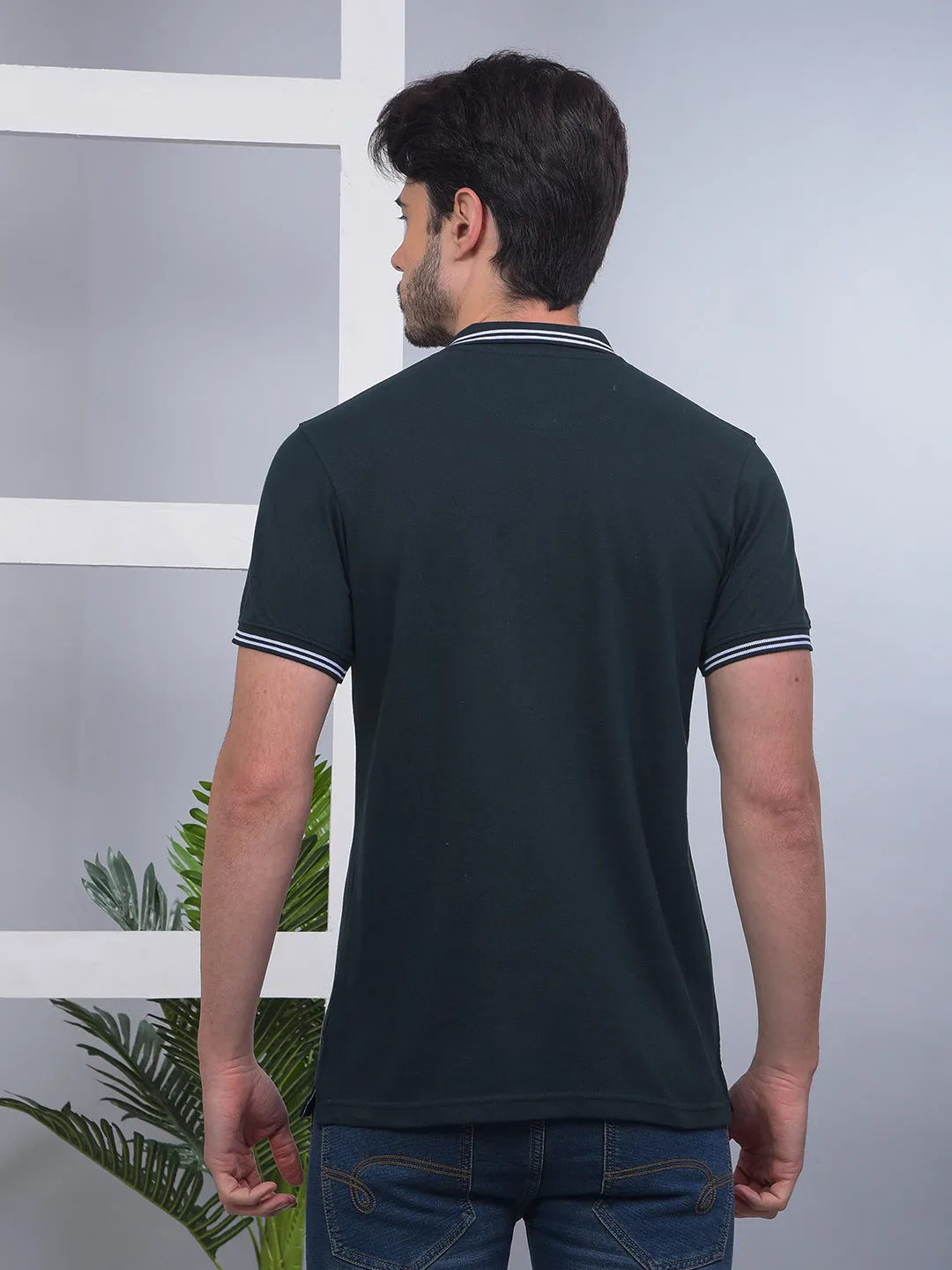 COBB SOLID BOTTLE GREEN POLO NECK T-SHIRT