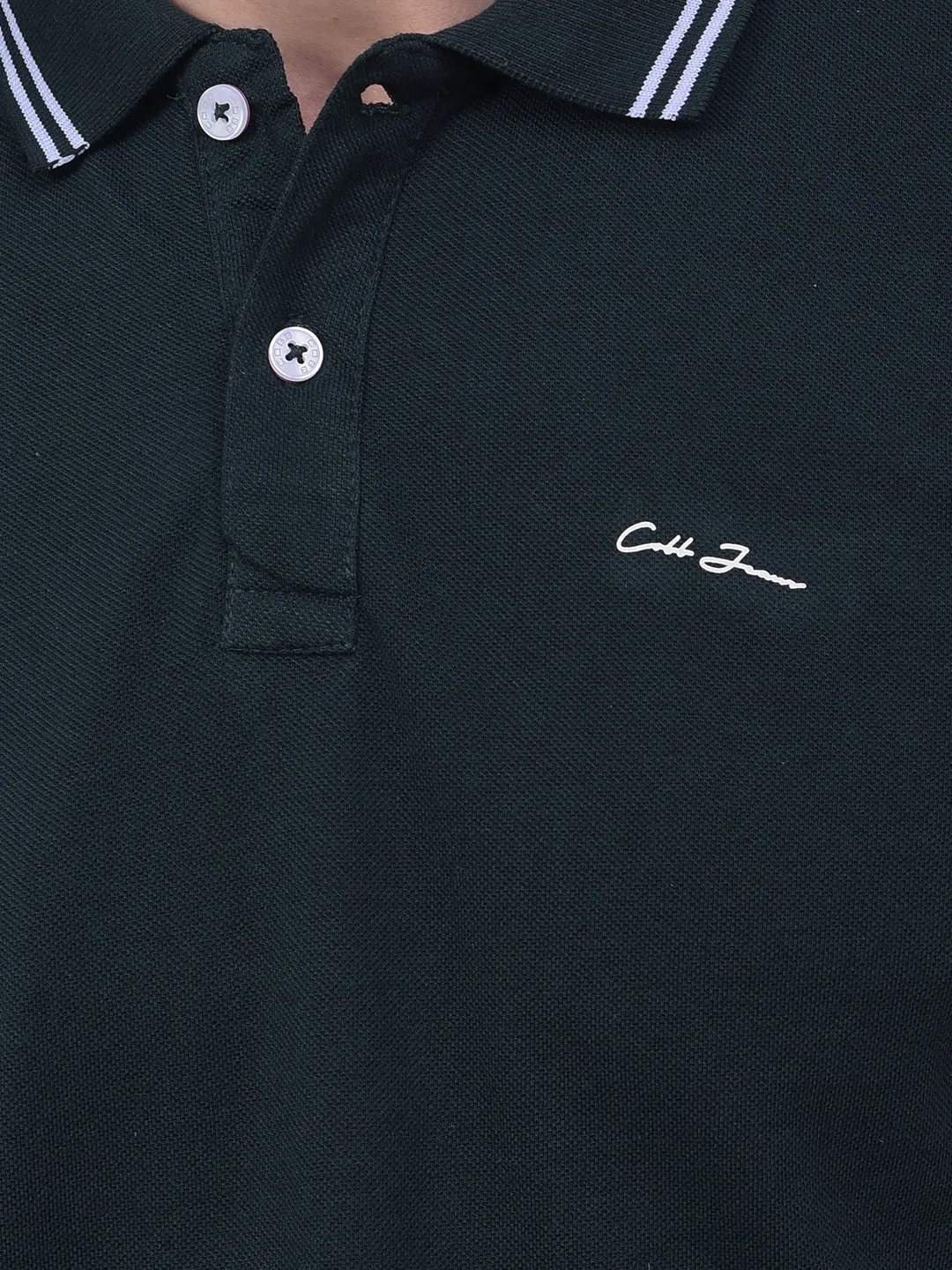 COBB SOLID BOTTLE GREEN POLO NECK T-SHIRT