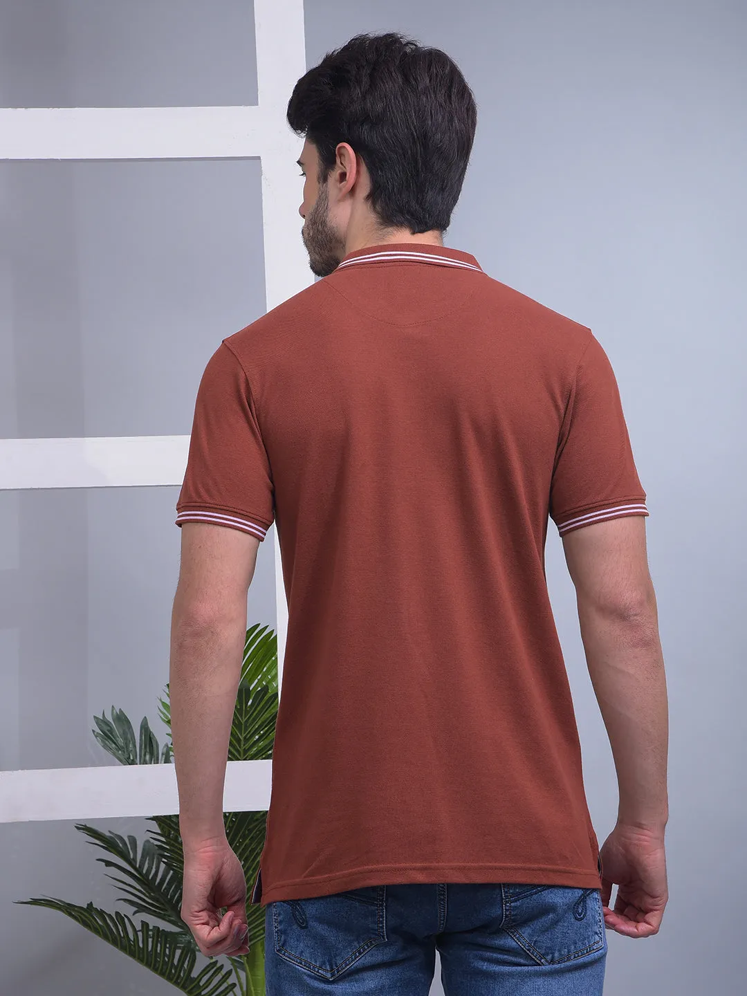 COBB SOLID BROWN POLO NECK T-SHIRT