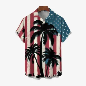 Coconut Tree Stars and Stripes Print Short Sleeve Shirt 2406002111