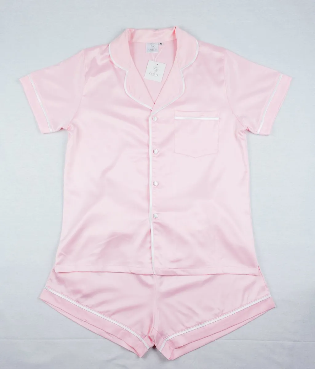 CORFU SOFT STRETCH LUXE SATIN PJS SHORT PINK/PINK