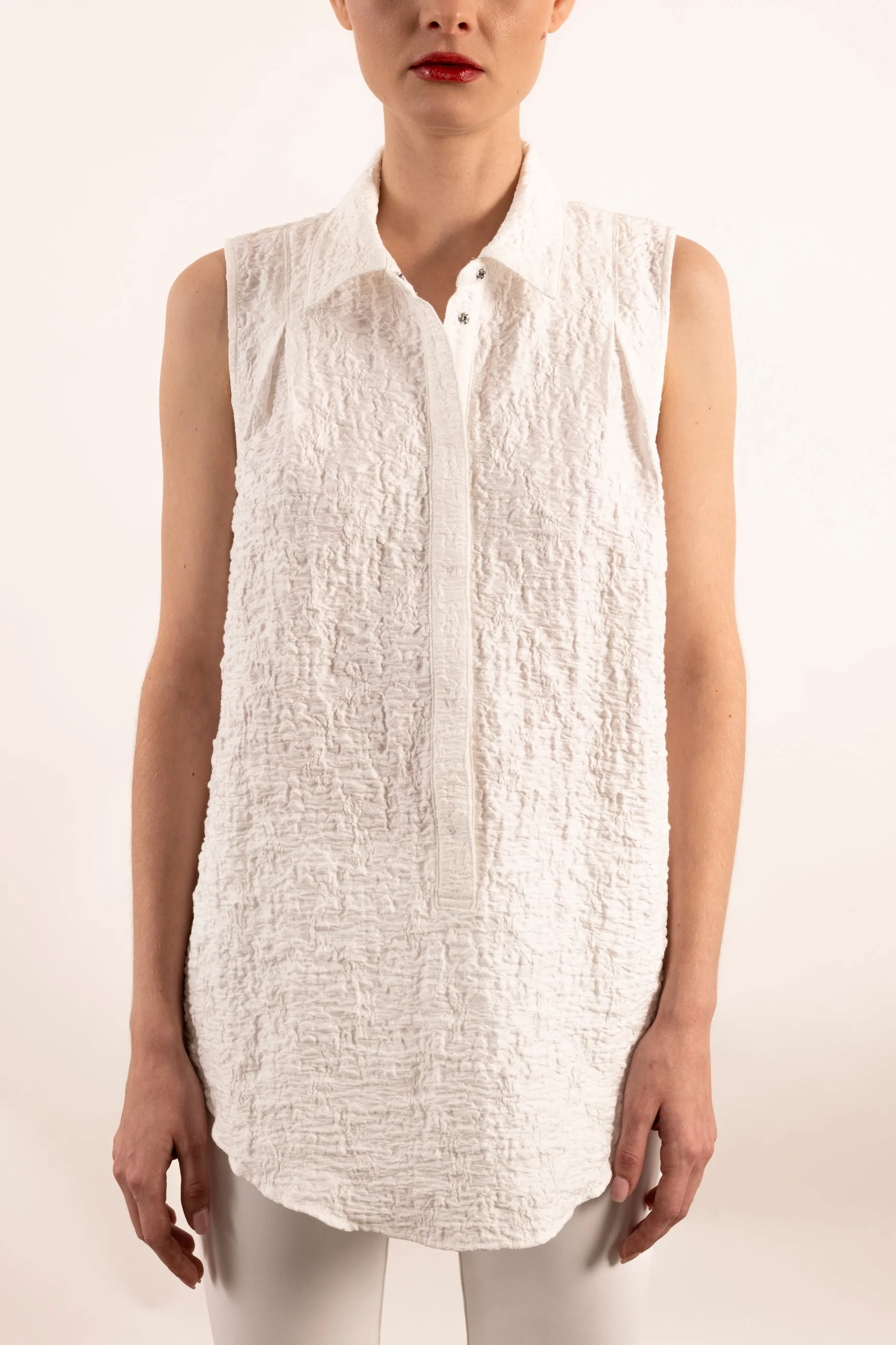 Cotton Shirt Collar Shell Top - YUCCA