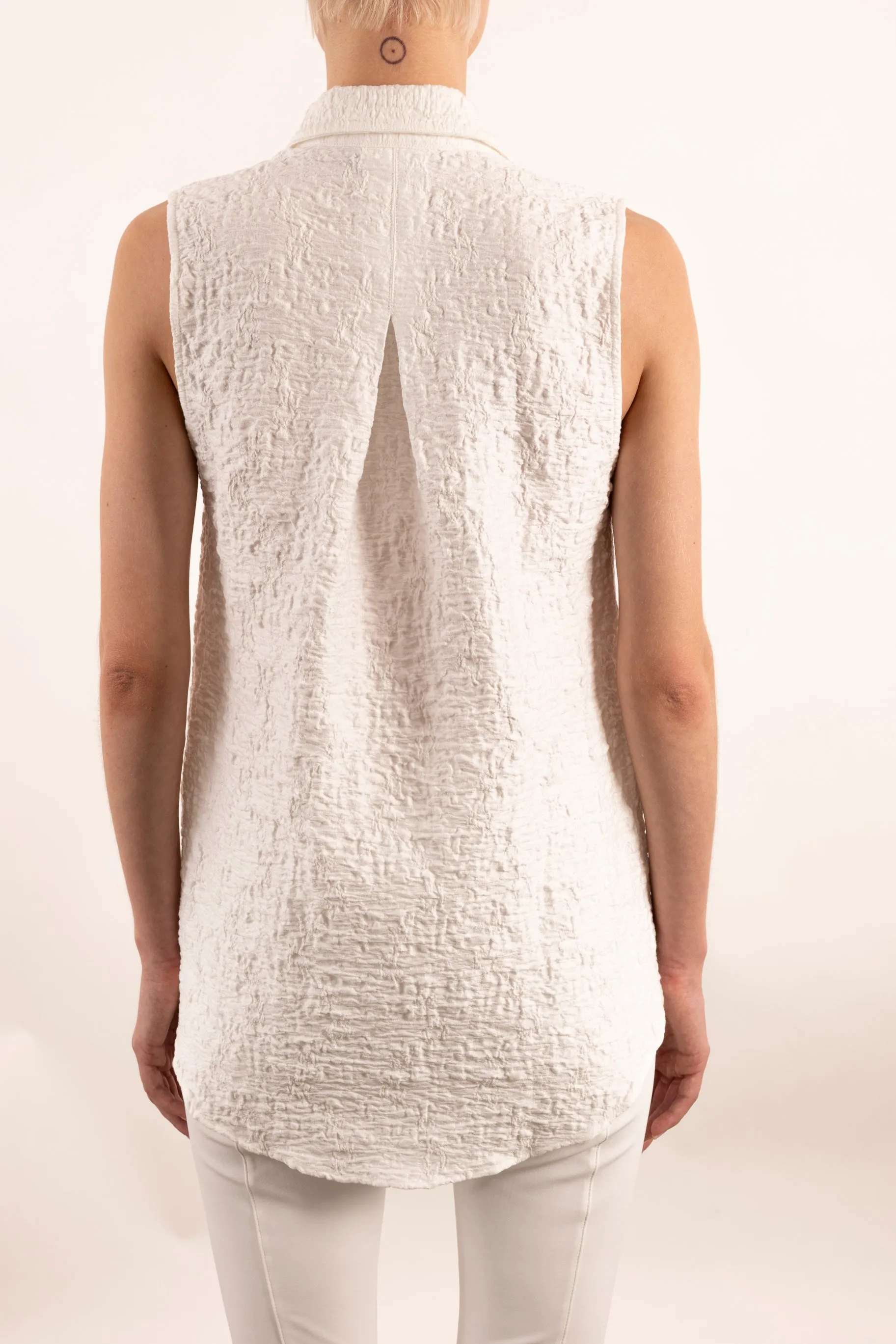 Cotton Shirt Collar Shell Top - YUCCA