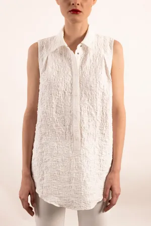 Cotton Shirt Collar Shell Top - YUCCA