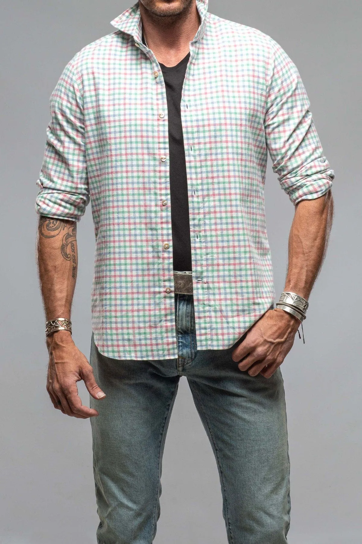 Crater Shirt In Green/Pink Check