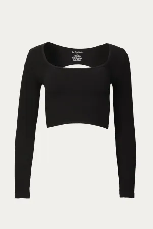 CROPPED OPEN-BACK STRETCH-RIBBED TOP