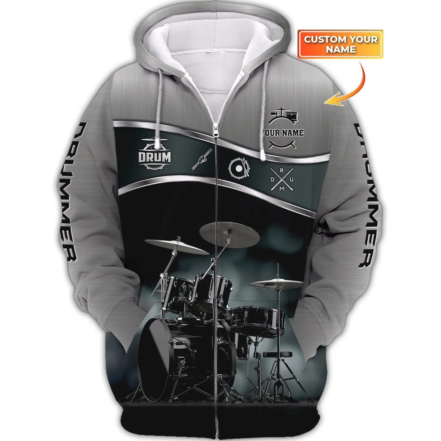 Custom Drummer Shirts Drum Set 3D Full Print Shirt Drums Personalized Name 3D Zipper Hoodie, 3D Hoodie Tshirt