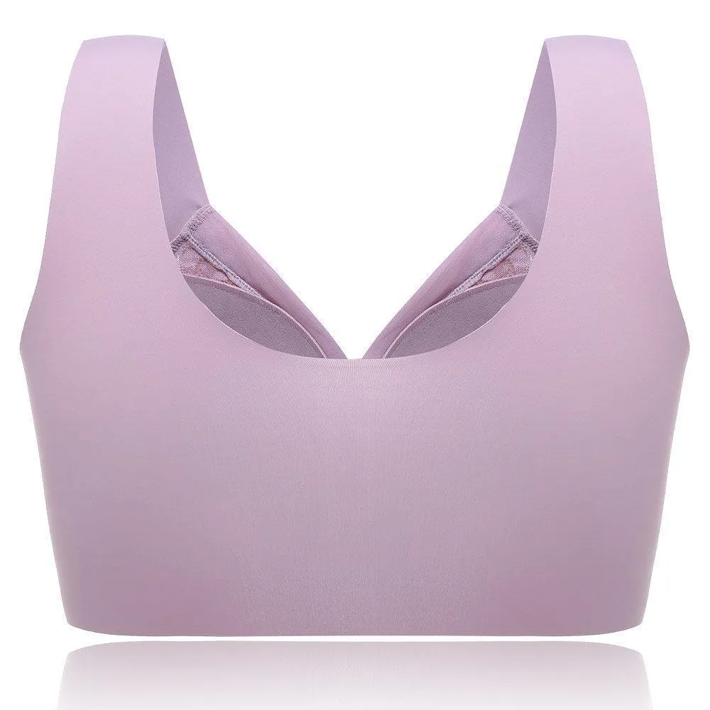 Deep Plunge Embroidered Full Cup Wireless Bras - Light Purple
